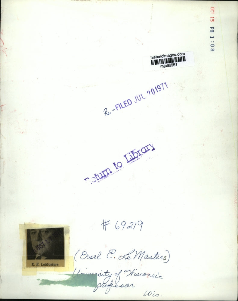 1971 Press Photo Professor at University of Wisconsin Ersel E. LeMasters