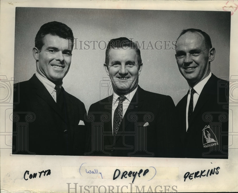 1967 Press Photo Football Players Contta, Wally Dreyer, Perkins Smiling