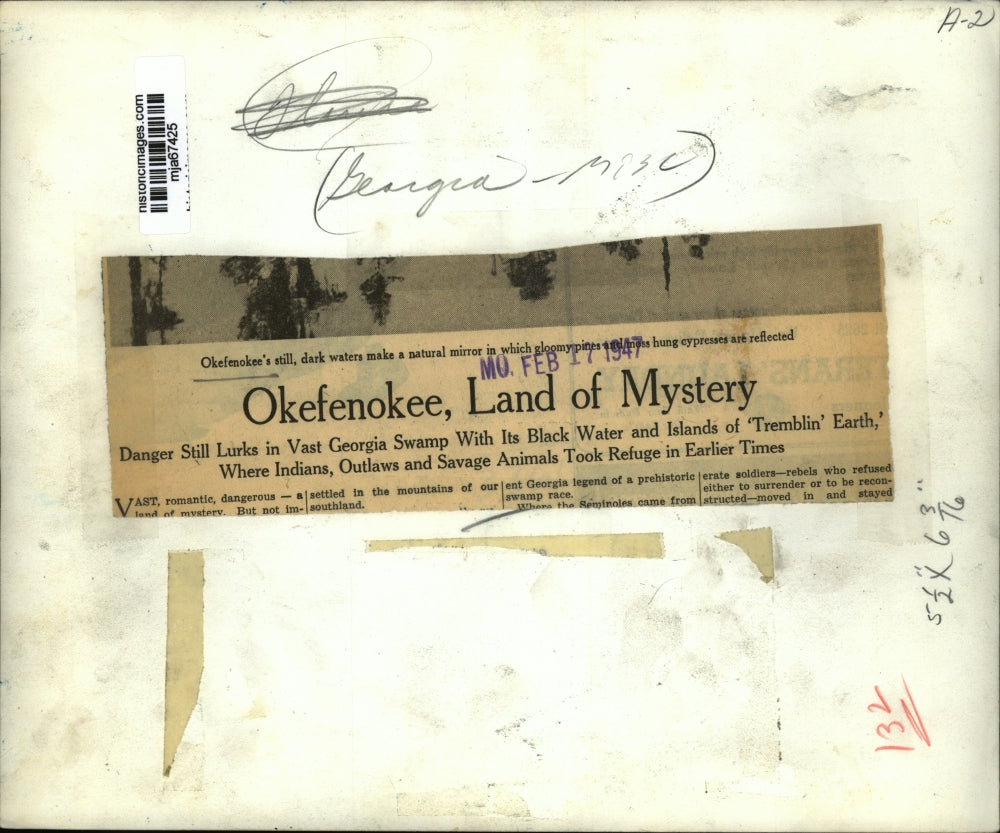 1947 Press Photo Okefenokee in Georgia - mja67425