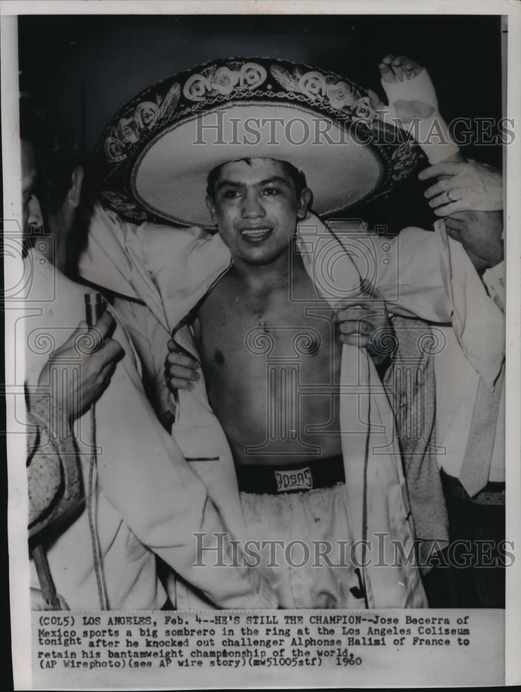 1960 Press Photo Boxing Champion Jose Becerra at the Los Angeles Coliseum- Historic Images