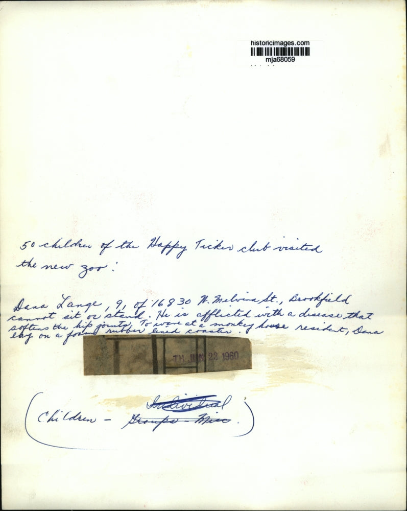 1960 Press Photo Dana Lange From Happy Ticker Club At New Zoo - mja68059