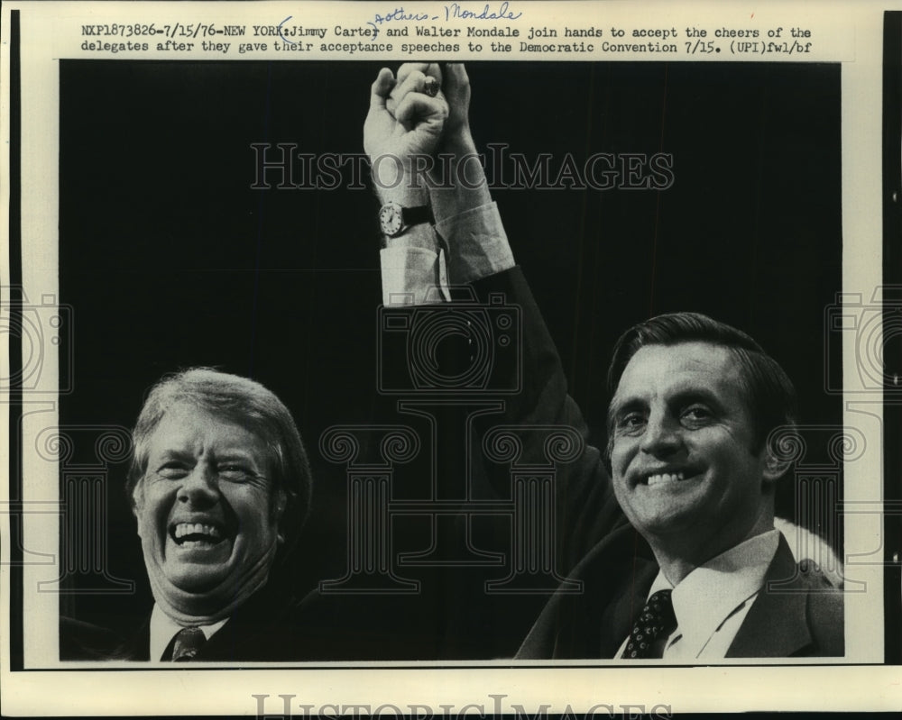 1976 Press Photo Jimmy Carter and Walter Mondale at the Democratic Convention- Historic Images