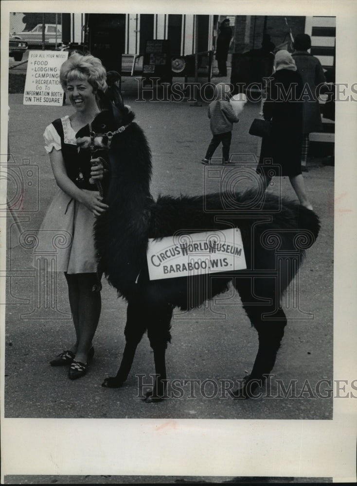 1966 Press Photo Colleen Barnhart and Llouis the Llama, Circus World Museum- Historic Images