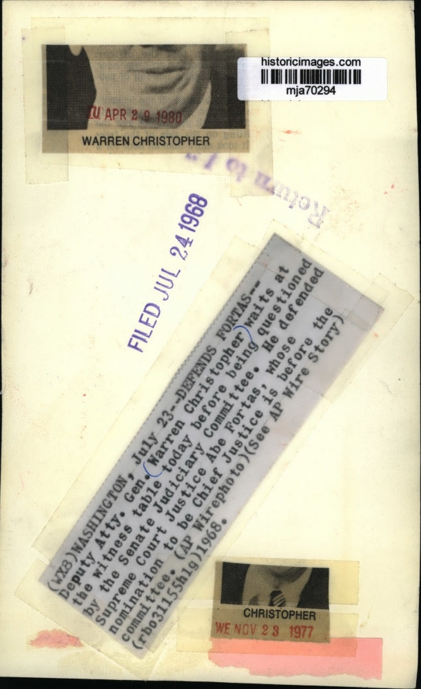 1968 Press Photo Attorney General Warren Christopher at the Witness Table