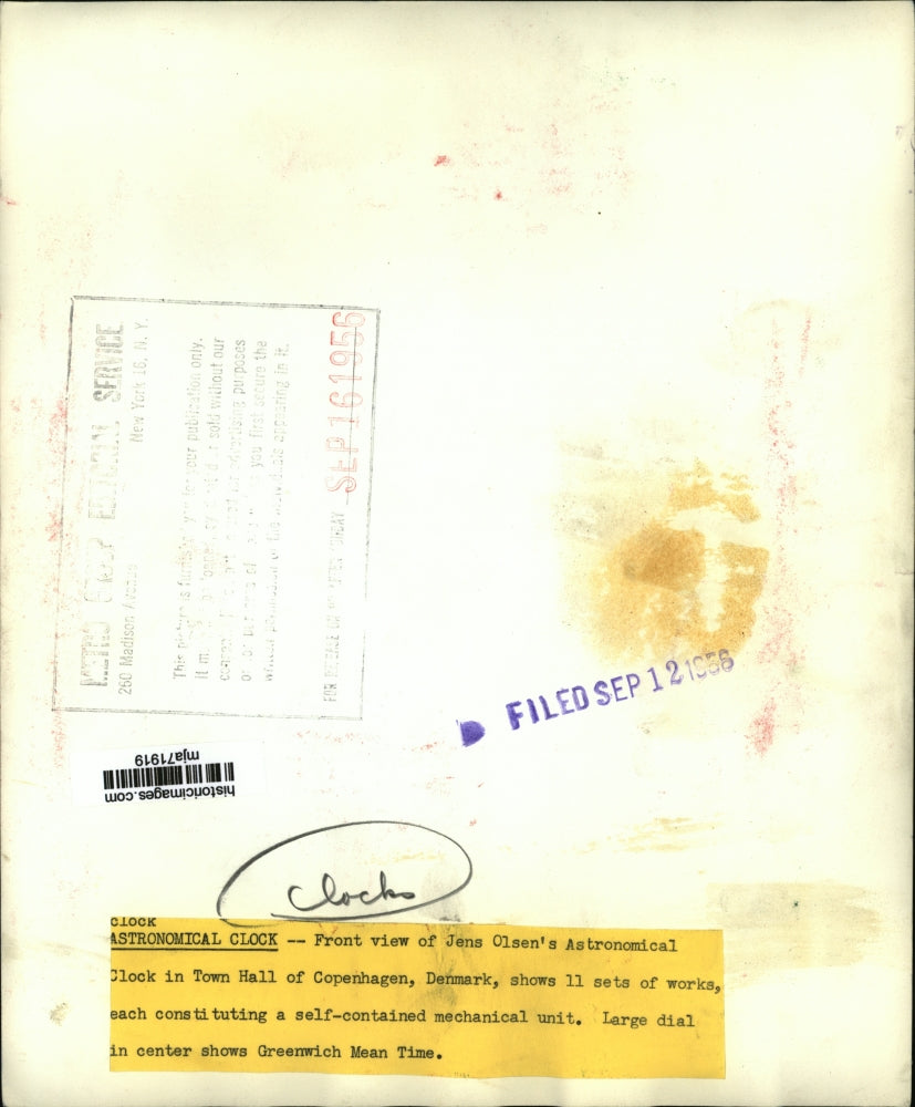 1958 Press Photo Jens Olsen's Astronomical Clock in Copenhagen Denmark Town Hall