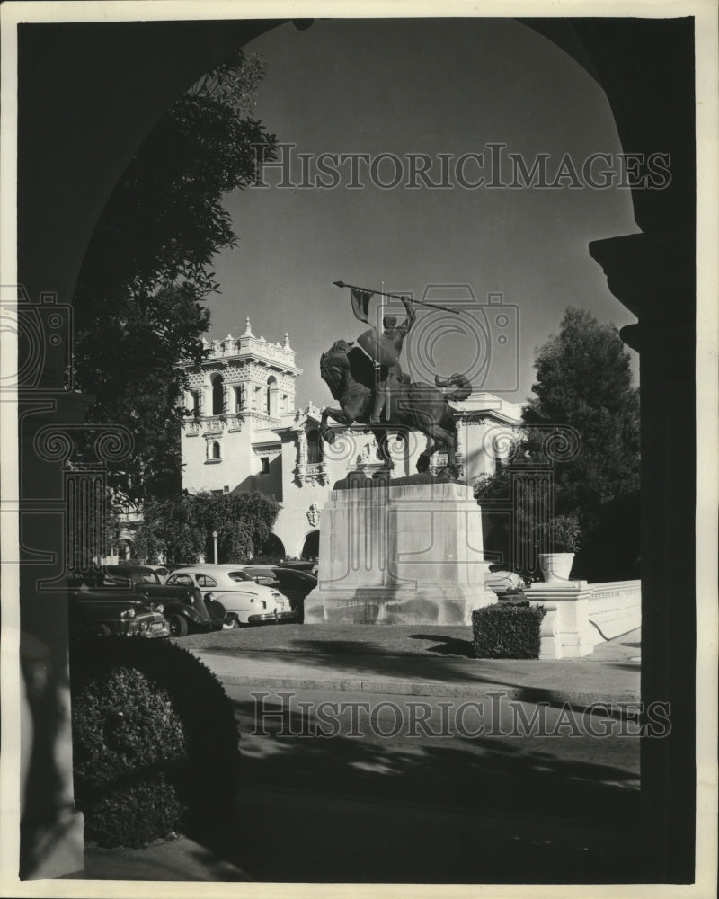 1953 Press Photo Statue of El Cid Campeador in San Diego's Balboa Park