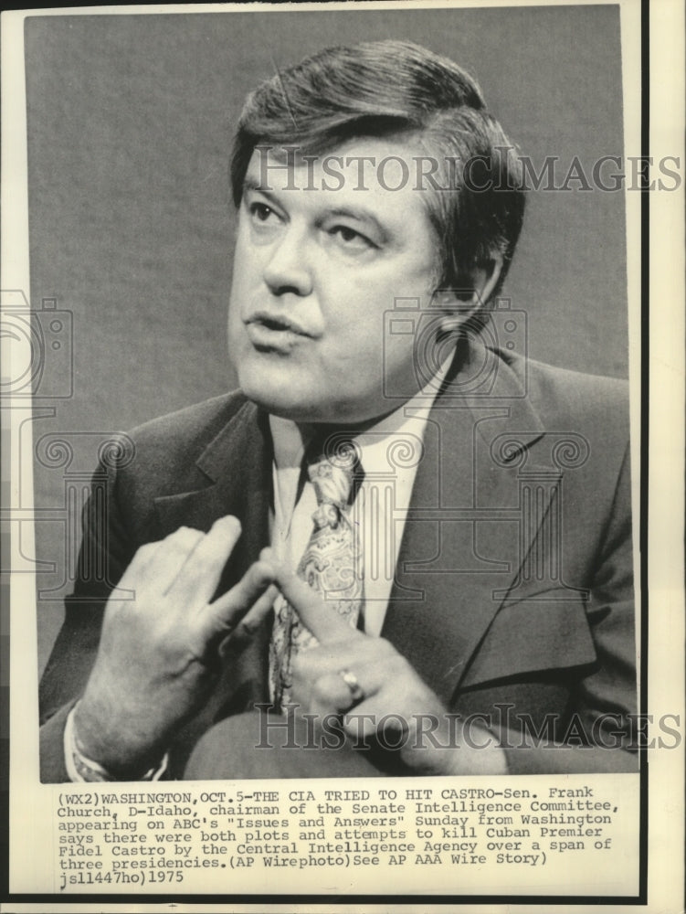 1975 Press Photo Senator Frank Church, Democrat, Idaho on &quot;Issues and Answers&quot;- Historic Images