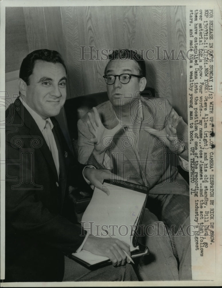 1961 Press Photo Bill Dana &amp; Steve Allen Go Over Material For a Show - mja77154- Historic Images