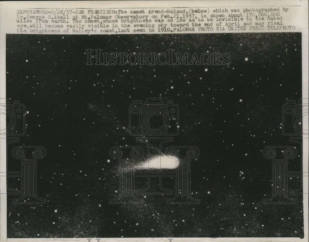 1957 Press Photo Arend-Roland Comet by George O.Abell At Mt. Palomar Observatory