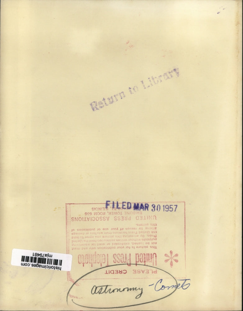 1957 Press Photo Arend-Roland Comet by George O.Abell At Mt. Palomar Observatory