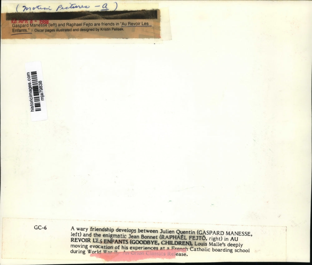 1987 Press Photo Raphael and Gaspard Manesse in "Au Revoir Les Enfants"