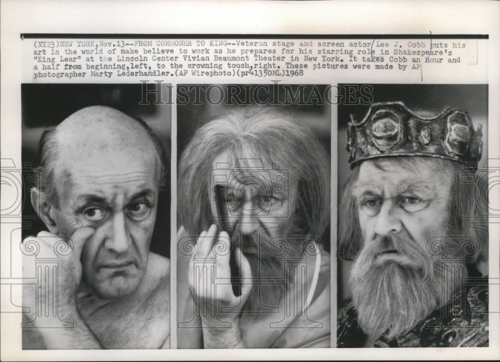 1968 Press Lee J. Cobb preparing for his starring in &quot;King Lear&quot; in New York- Historic Images