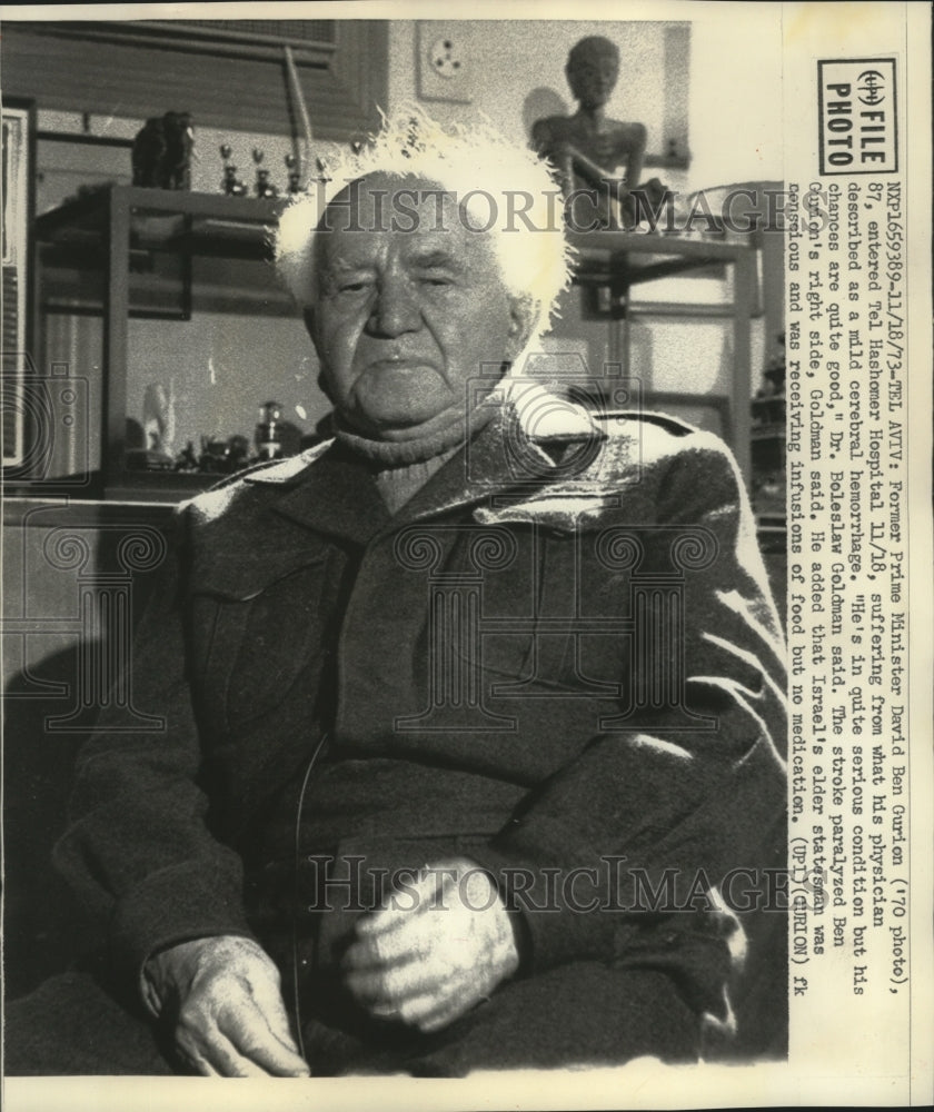 1973 Press Photo David Ben-Gurion In Tel Hashomer Hospital in Tel Aviv