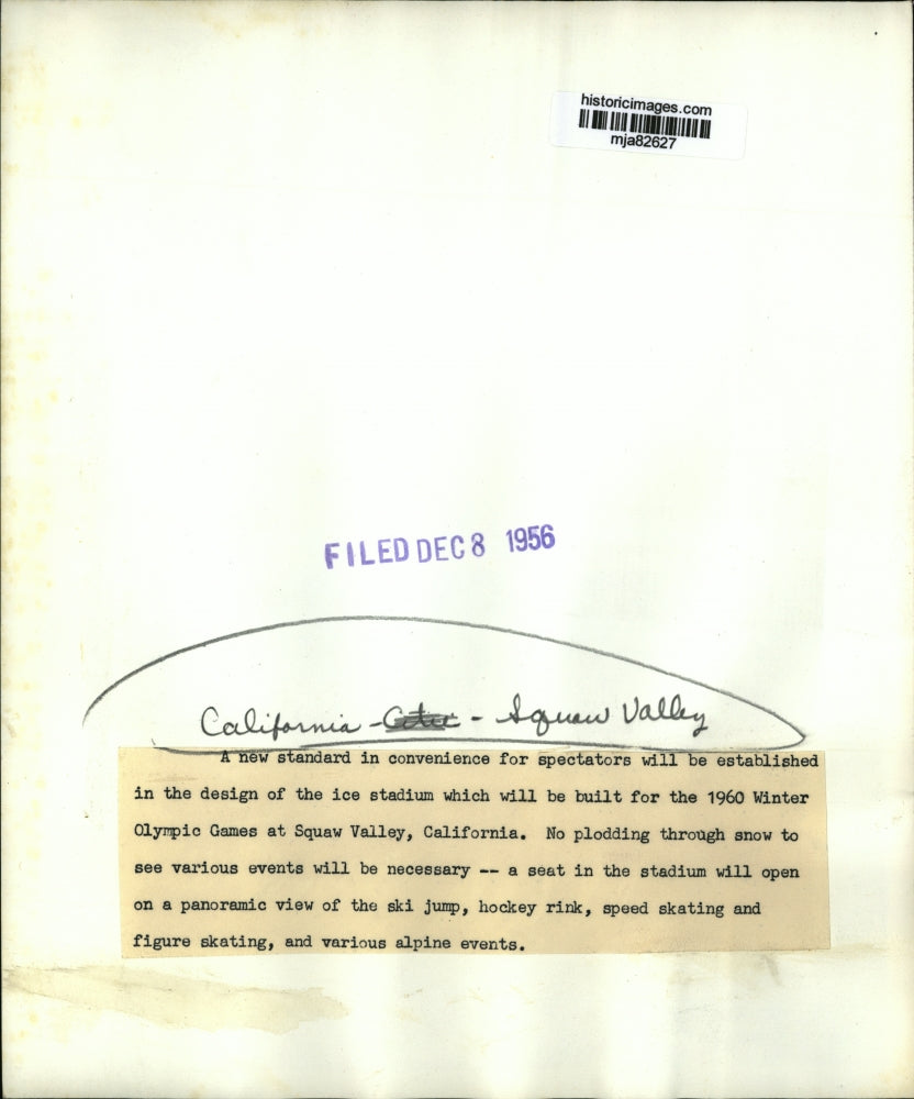 1956 Press Photo Model Depicting Squaw Valley's Future Olympic Arena