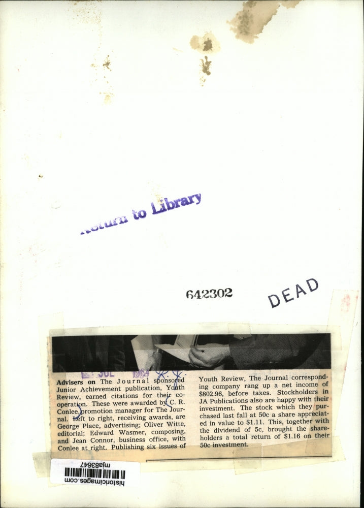 1964 Press Photo Advisers on The Journal Sponsor Jr Achievement Publication, WI