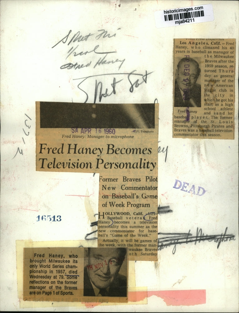 1960 Press Photo Fred Haney sits in front of mike as host of "Game of The Week"