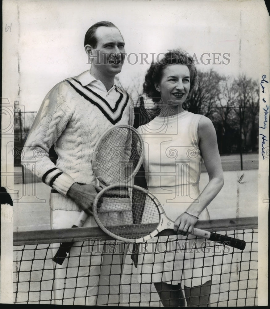  Press Photo Tennis Players Charles Hare &amp; Mary Hardwick for Beaver Dam Clinic- Historic Images