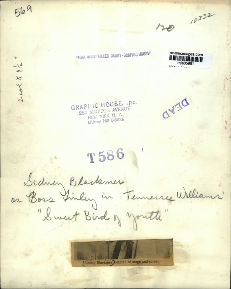 1969 Press Photo Sidney Blackmer in Tennessee Williams' "Sweet Bird of Youth"