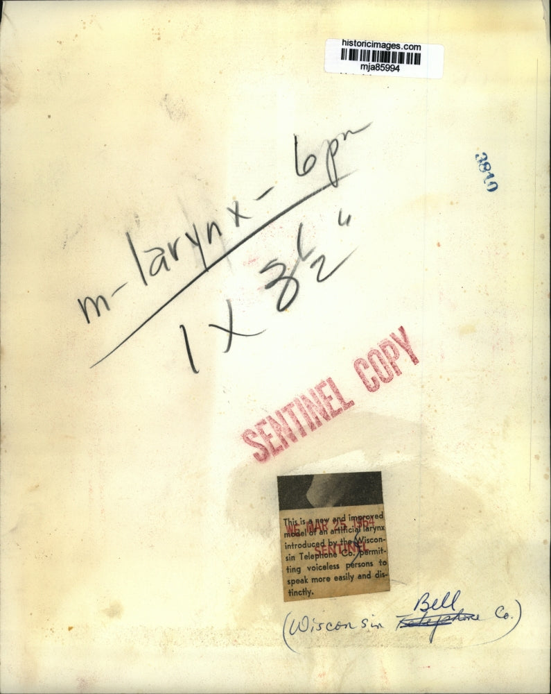 1964 Press Photo New artificial larynx produced by Wisconsin Bell Company