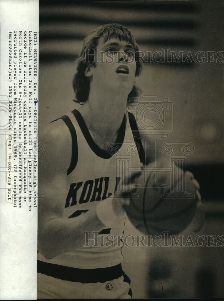 1982 Press Photo Kohler High School Basketball Star Joe Wolf - mja86167- Historic Images