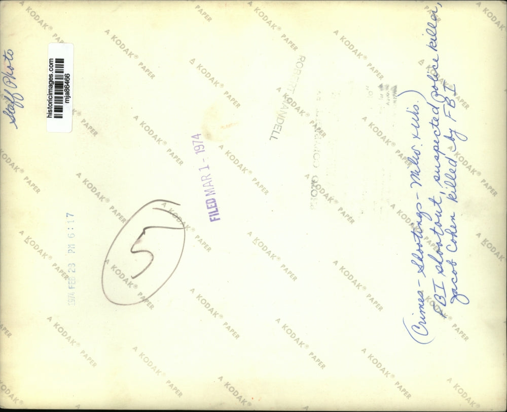 1974 Press Photo Suspected Police Killer, Jacob Cohen, killed by FBI - mja86466