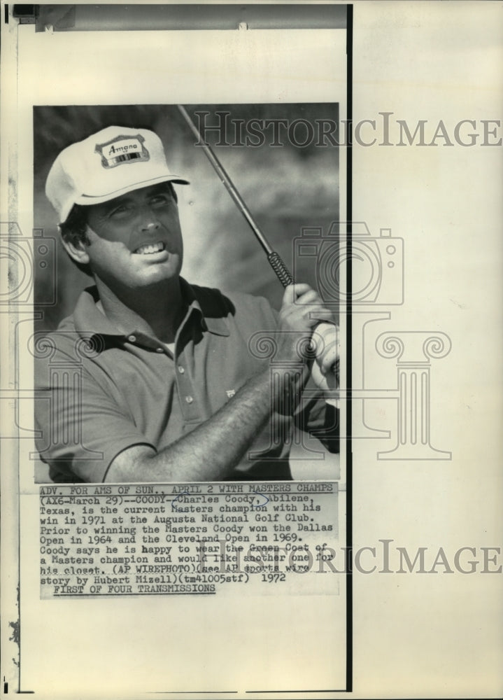 1972 Press Photo Charles Coody, Abilene, Texas, current Masters champion, Golf- Historic Images