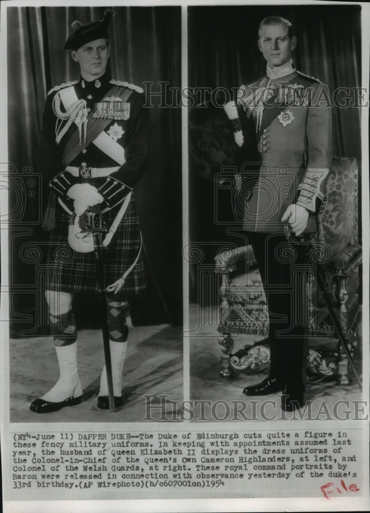 1954 Press Photo Duke of Edinburgh, Prince Philip in Fancy Military Uniforms- Historic Images