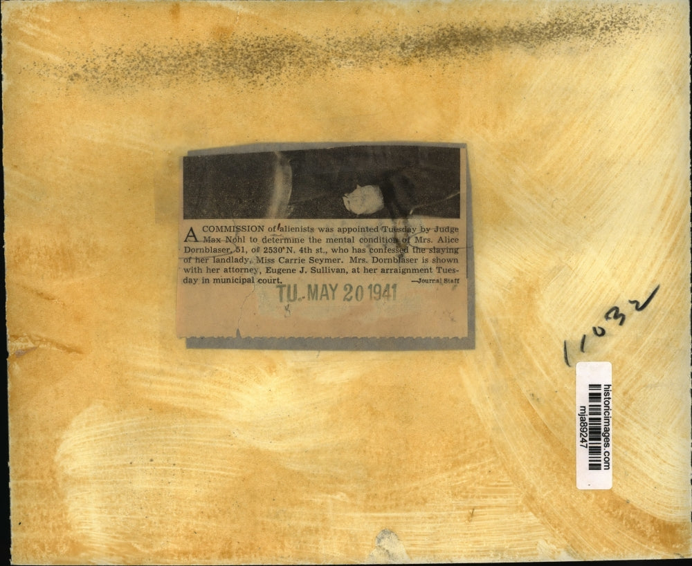 1941 Press Photo Mrs. Alice Dornblaser, confessed to slaying her landlady