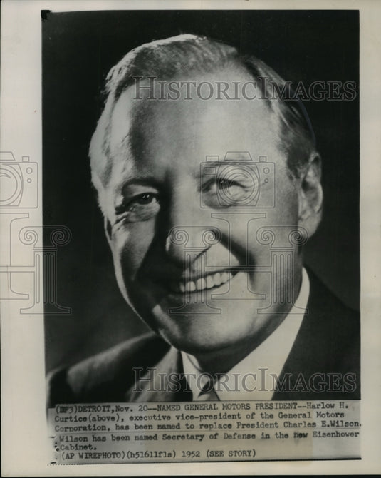 1952 Press Photo Harlow H. Curtice, new President of General Motors Corporation- Historic Images