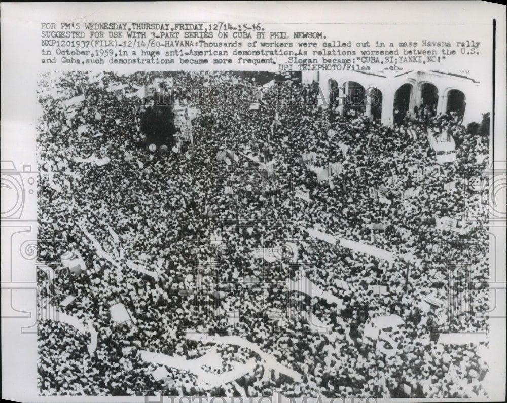 1959 Press Photo thousands of workers in anti U.S. demonstration in Havana, Cuba- Historic Images