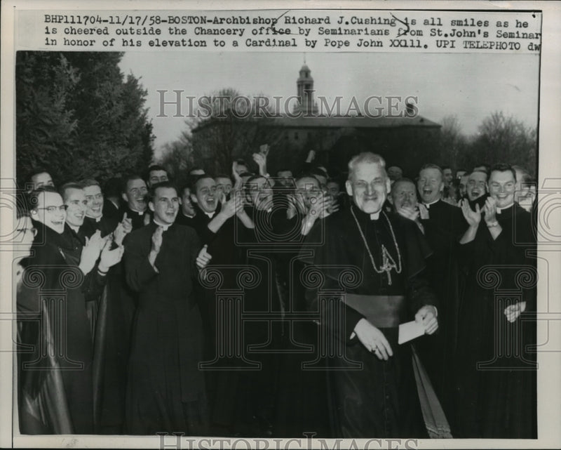 Load image into Gallery viewer, 1958 Press Photo Cardinal Richard Cushing and Boston Seminarians after Elevation

