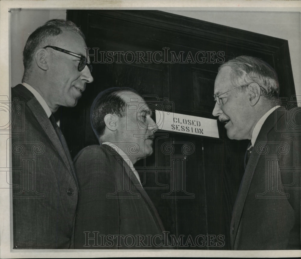 1961 Press Photo Allen Dulles CIA Director talked with Rep. Hechler and Anfuso.