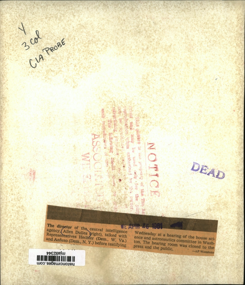 1961 Press Photo Allen Dulles CIA Director talked with Rep. Hechler and Anfuso.