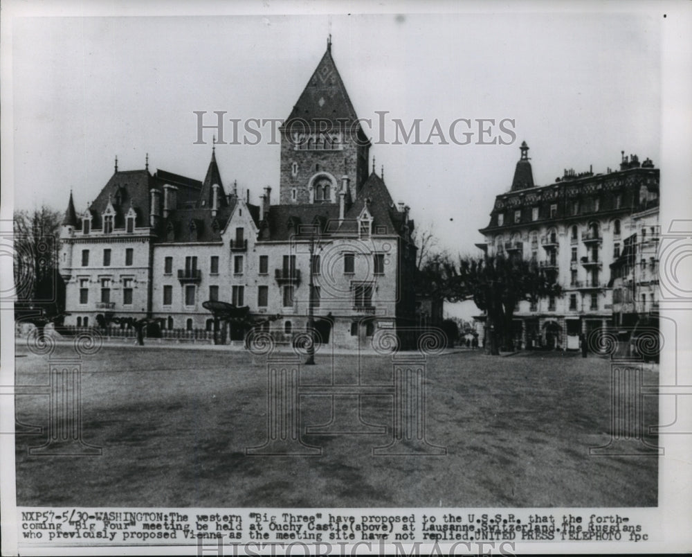 1955 Press Photo Ouchy Castle exterior, Lausanne, Switzerland- Historic Images