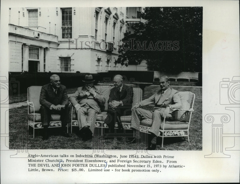 Load image into Gallery viewer, 1974 Press Photo Dulles with Churchill, Eisenhower, and Foreign Secretary Eden

