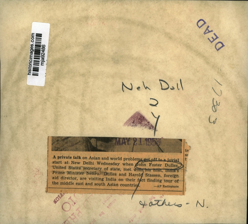 1953 Press Photo John Foster Dulles Meets with India's Prime Minister Nehru