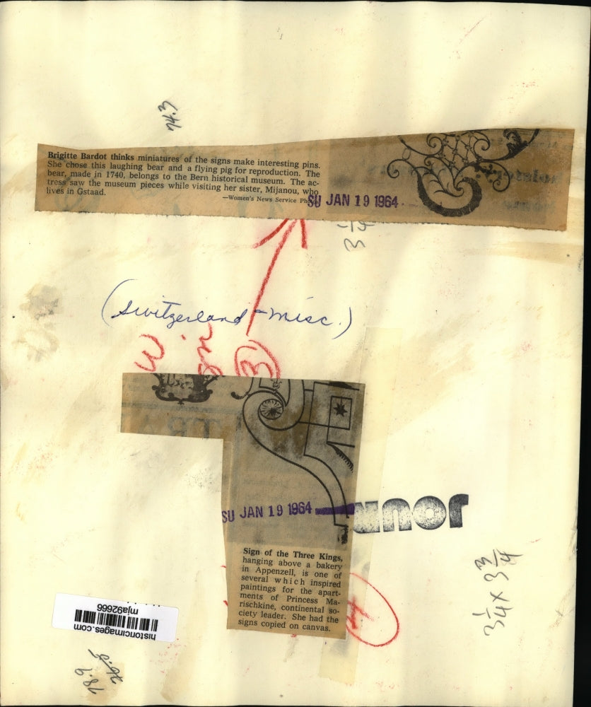 1964 Press Photo Sign of laughing bear and the three kings in Bern, Switzerland