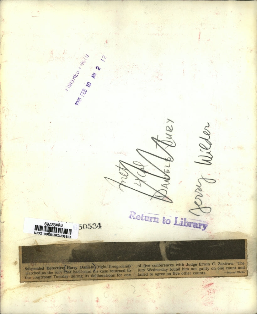 1965 Press Photo Suspended Detective Harry Daniels found guilty on one count.