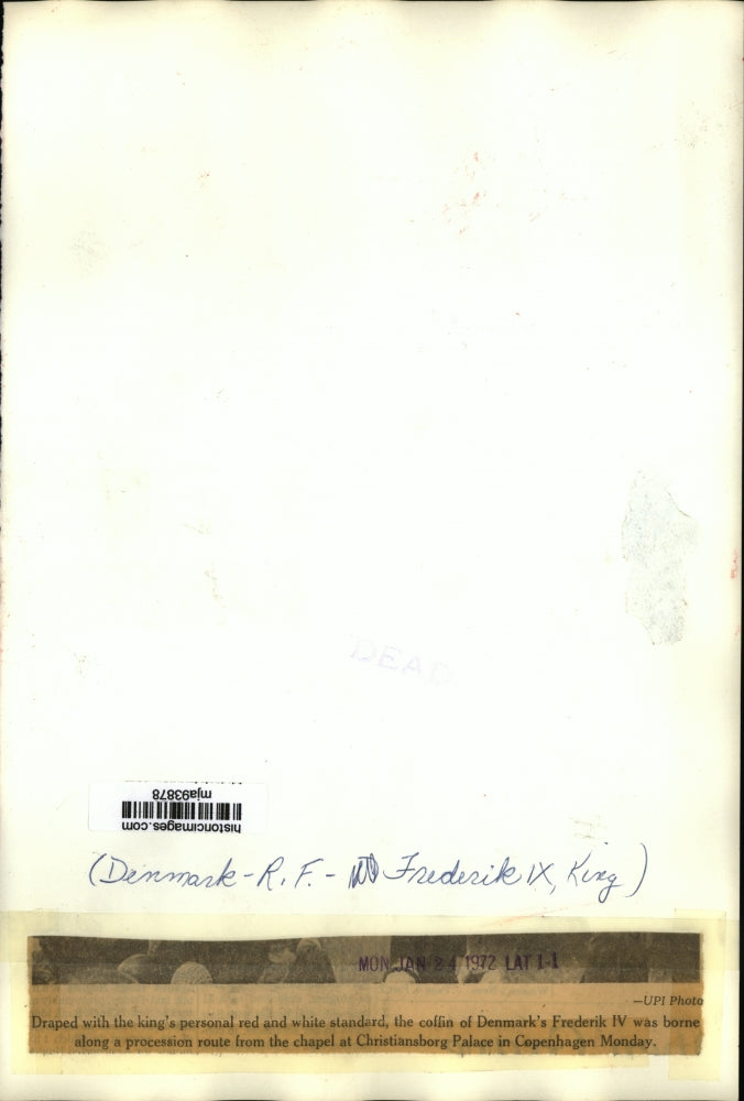 1973 Press Photo Coffin Of Denmark's Frederick IV At Christianborg Palace