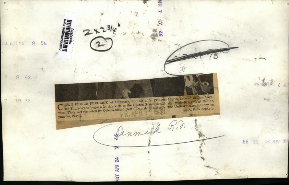 1939 Press Photo Crown Prince Frederick and Princess Ingrid Visit United States