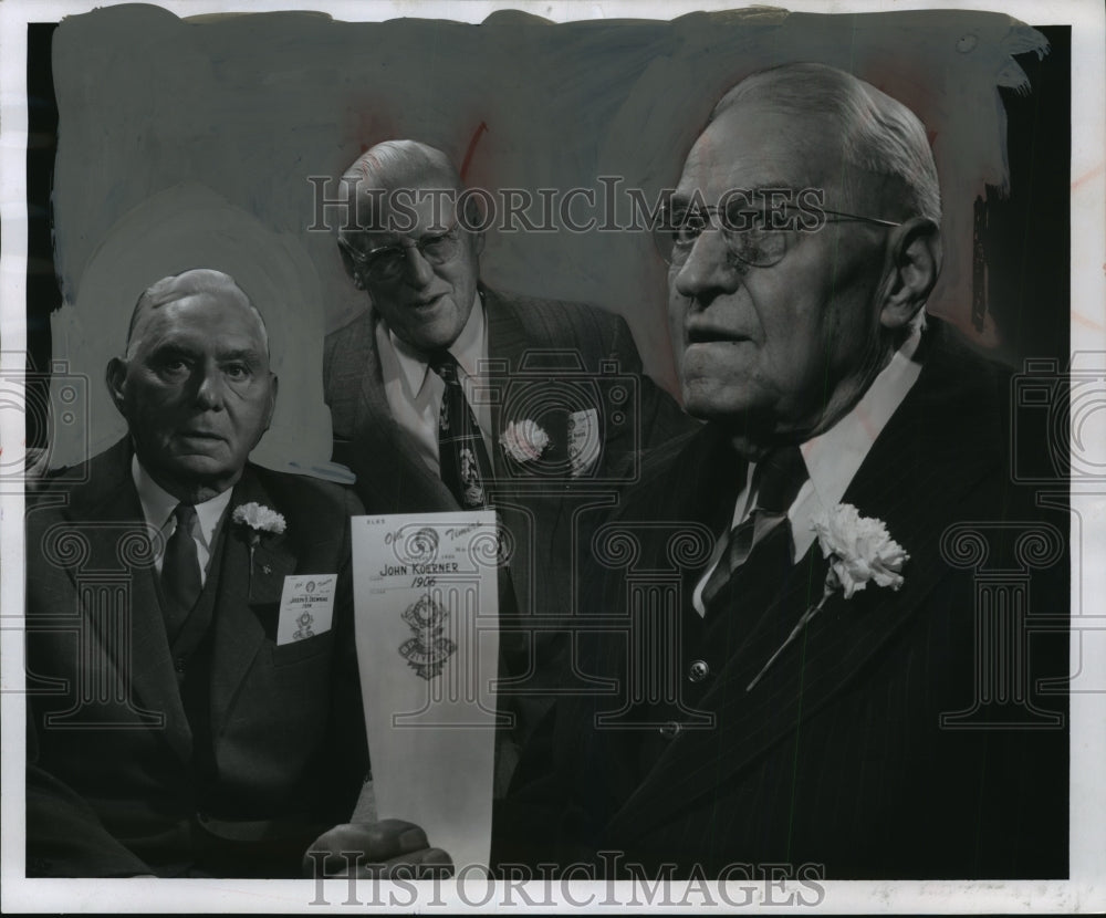 1955 Press Photo Joseph Drewniak, Charles Busse and John Koerner of Elk club- Historic Images