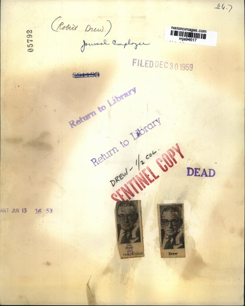 1959 Press Photo Robert Drew, Journal Employee - mja94617