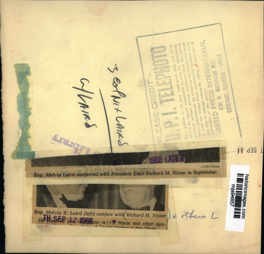 1968 Press Photo Representative Melvin Laird and President Elect Richard Nixon