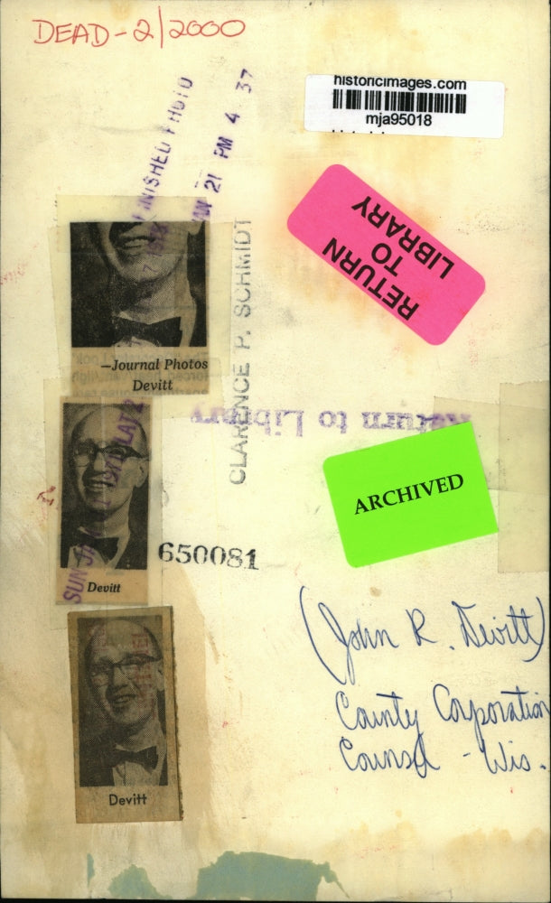 1971 Press Photo John R. Devitt, Country Corporation Counsel, Wisconsin