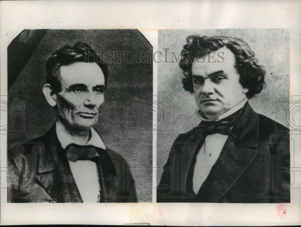 1958 Press Photo Photographs of Abraham Lincoln and Stephen Douglas - mja95079- Historic Images