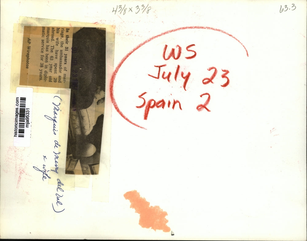 1967 Press Photo Ambassador Marquis de Merry del Val and his wife. - mja95331