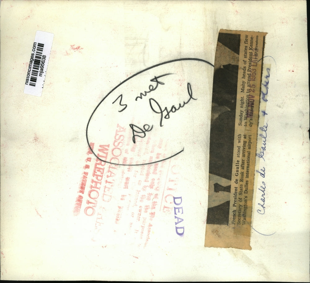 1963 Press Photo French President de Gaulle, Secretary of State Rusk, Washington