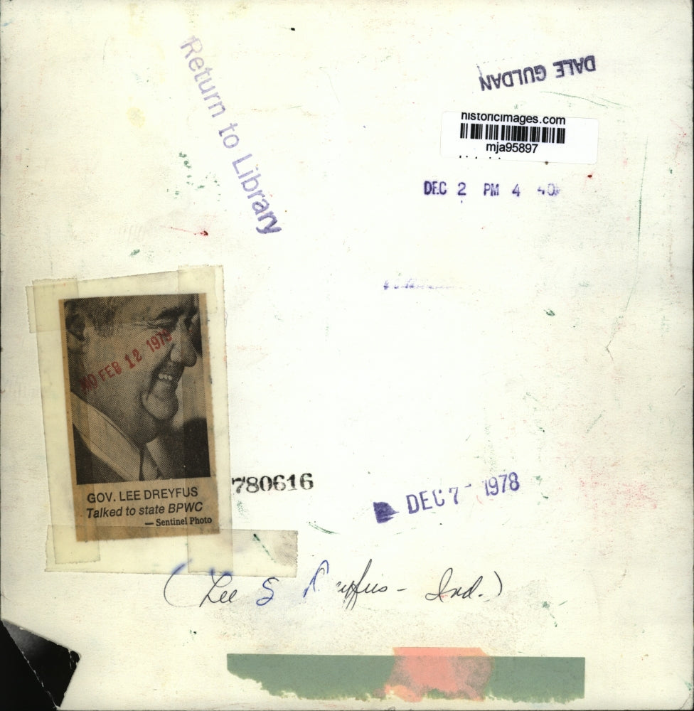 1978 Press Photo Governor Lee Sherman Dreyfus Talked To State BPWC - mja95897