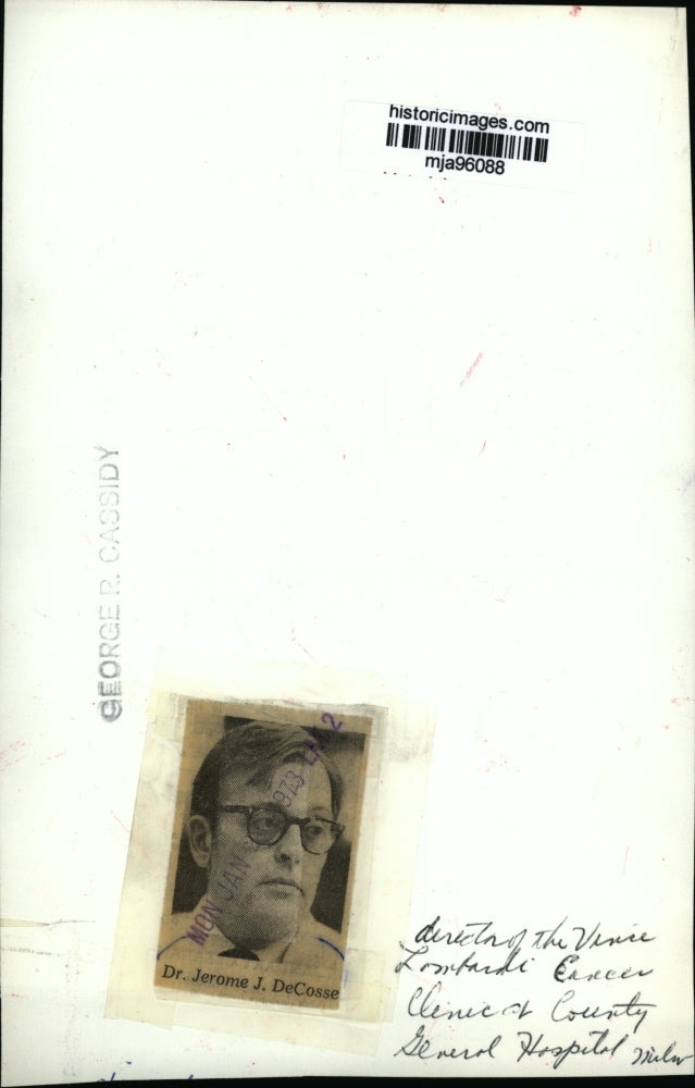 1973 Press Photo Dr. Jerome DeCosse, Director of Vince Lombardi Cancer Center