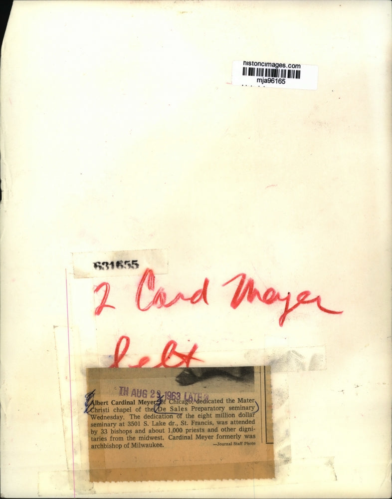 1963 Press Photo Cardinal Albert Meyer at De Sales Seminary in Milwaukee